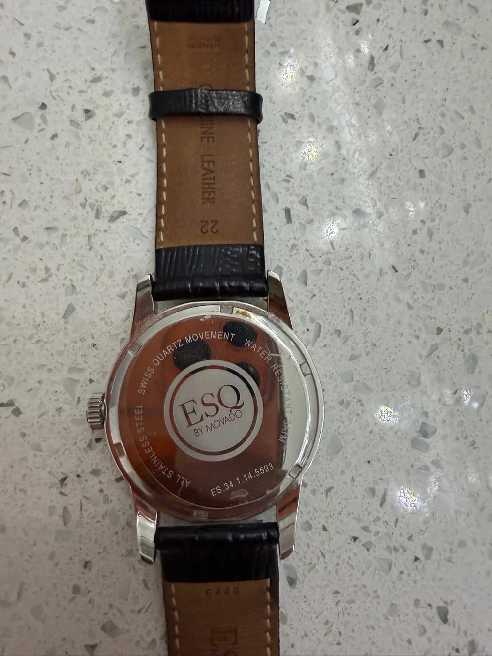 Movado Men's Black Leather Strap Watch with Blue Dial